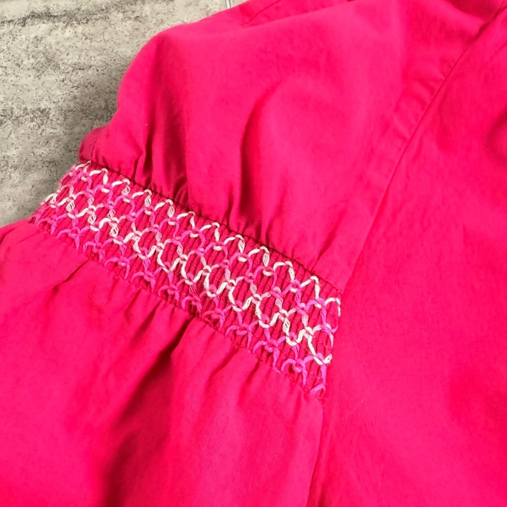 Zara Fuchsia Smocked Poplin Dress Contrast Embroidered Trim Pink Barbie Size XS - Picture 9 of 15